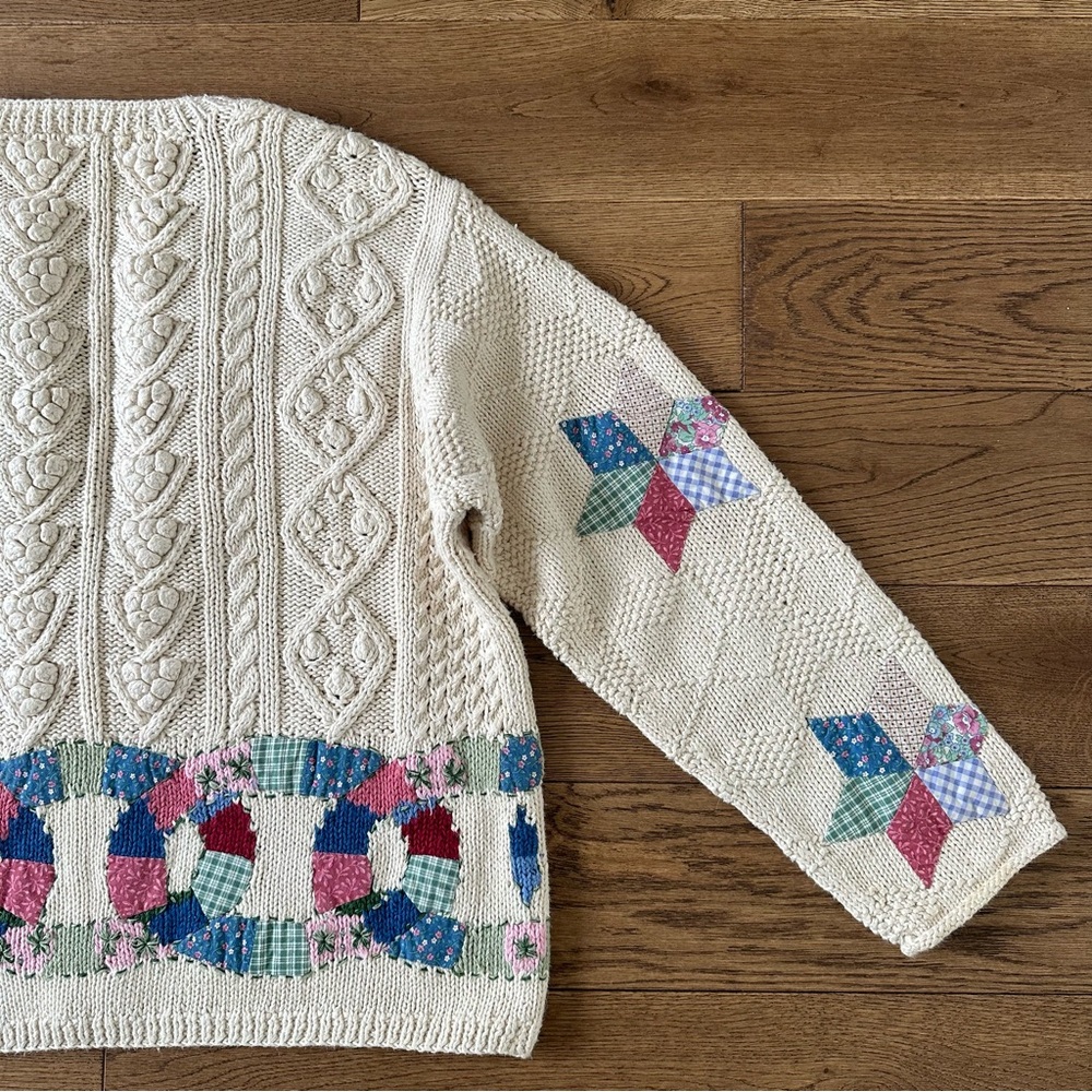 RARE Vintage Patchwork Knit Cardigan Sweater L - Picture 9 of 11